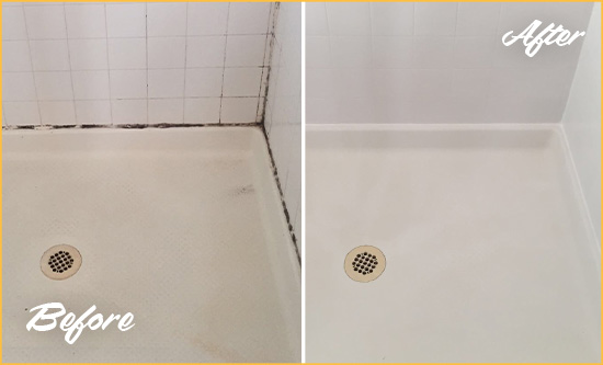 Sir Grout Recaulked this Bathroom Shower and Grout to Prevent Water Damage Before and After Picture of a Grout Recaulking Service