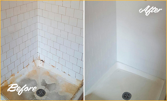 Sir Grout Sealed this Shower Grout to Remove Mold Before and After of a Shower Grout Sealing Service