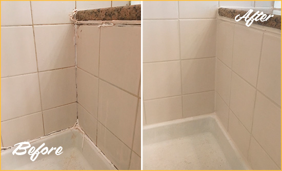 Before and After Picture of a Bothell Shower Caulked to Repair Damaged Caulking