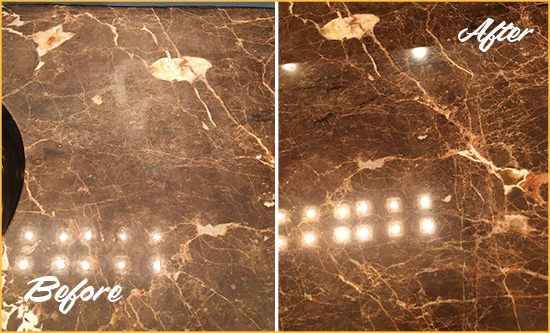 Before and After Picture of a Bothell Marble Stone Countertop Polished to Eliminate Stains