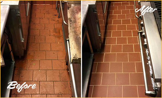 Before and After Picture of a Bothell Restaurant Kitchen Floor Sealed to Remove Soil