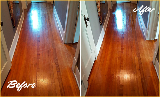 Before and After Picture of a Bothell Wood Deep Cleaning Service on a Floor to Eliminate Scratches