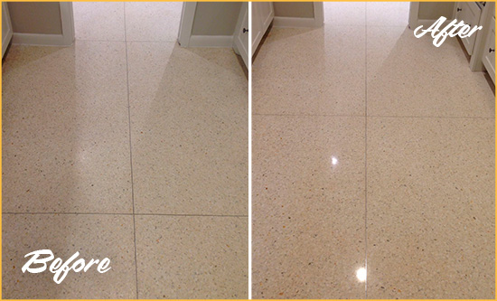 Before and After Picture of a Bothell Granite Floor Sealed for Stone Protection