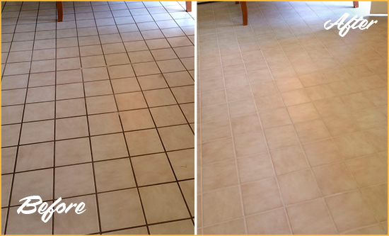 Before and After Picture of a Bothell Kitchen Tile Floor with Recolored Grout