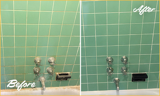 Before and After Picture of a Bothell Bath Tub Grout Sealed to Avoid Water Damage