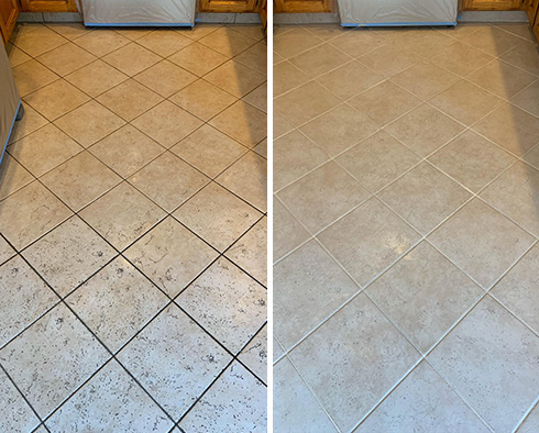 Tile Floor Before and After a Grout Cleaning in Brier