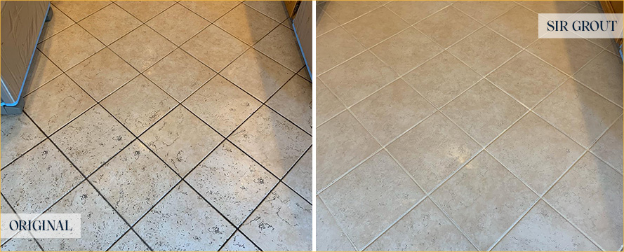 Tile Floor Before and After a Grout Cleaning in Brier