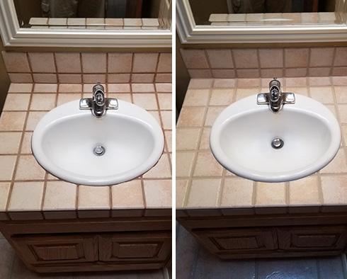 Vanity Top Before and After a Grout Sealing in Marysville