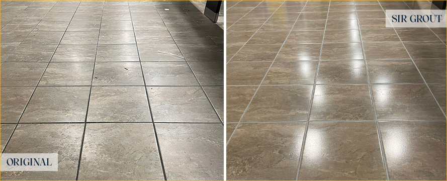 Locker Room Floor Before and After a Tile Cleaning in Mill Creek