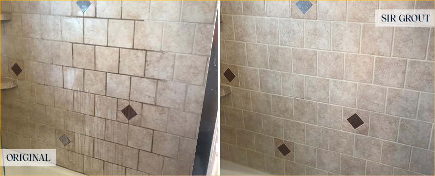 Bathroom Shower Before and After Our Mukilteo Tile and Grout Cleaners Work