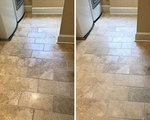 Travertine Floor Before and After Our Brier Stone Cleaning Service